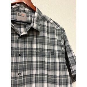 5.11 Tactical Mens Grey Plaid Short Sleeve Snap Button Down Shirt XL